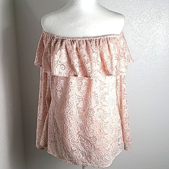 BOLD elements Pink Lace Blouse, Off the Shoulder, Size XL, NWT - Picture 1 of 9